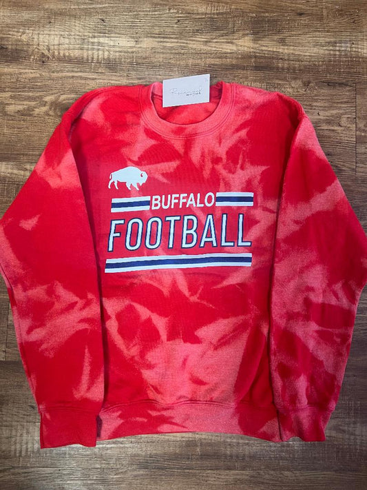 Red Bleached Buffalo Football Crewneck