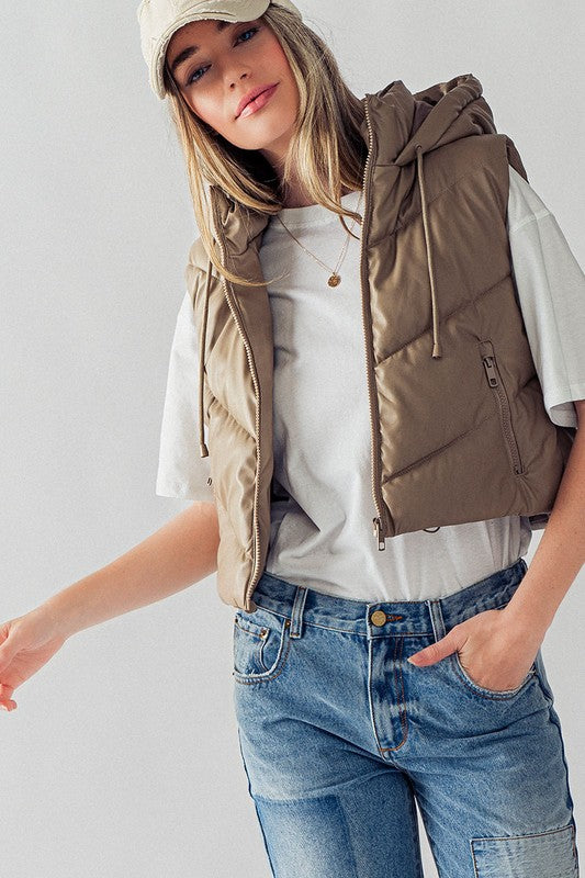 Faux Leather Cropped Puffer Taupe